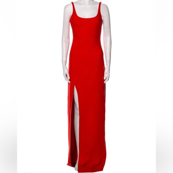 Cinq a Sept Red Slit Scoopneck Maxi Dress Gown Formal Gala Black Tie Evening - Picture 1 of 10
